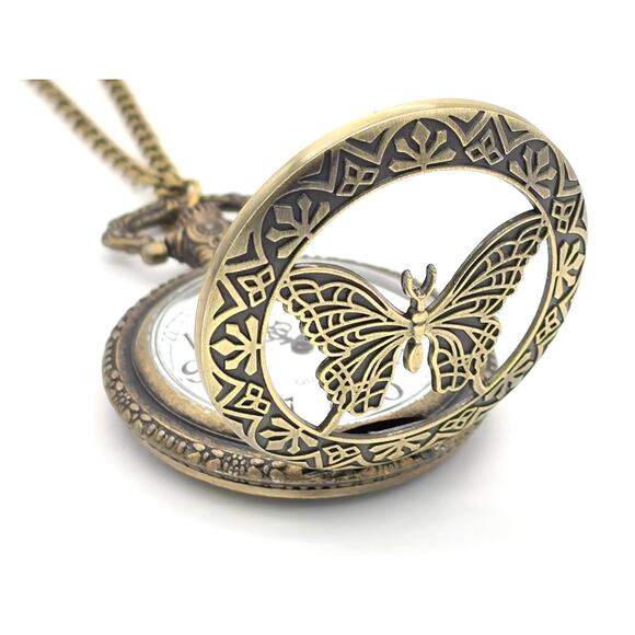 Elegant Butterfly Pocket Watch – Pendant Necklace Inspired by Nature’s Beauty - Picture 3 of 9